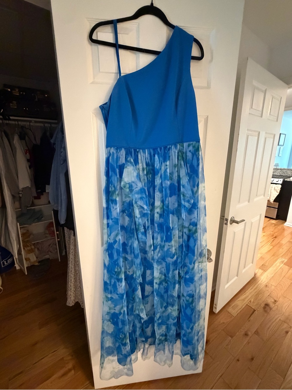 Adrianna Papell One-Shoulder Blue Floral Maxi Dress